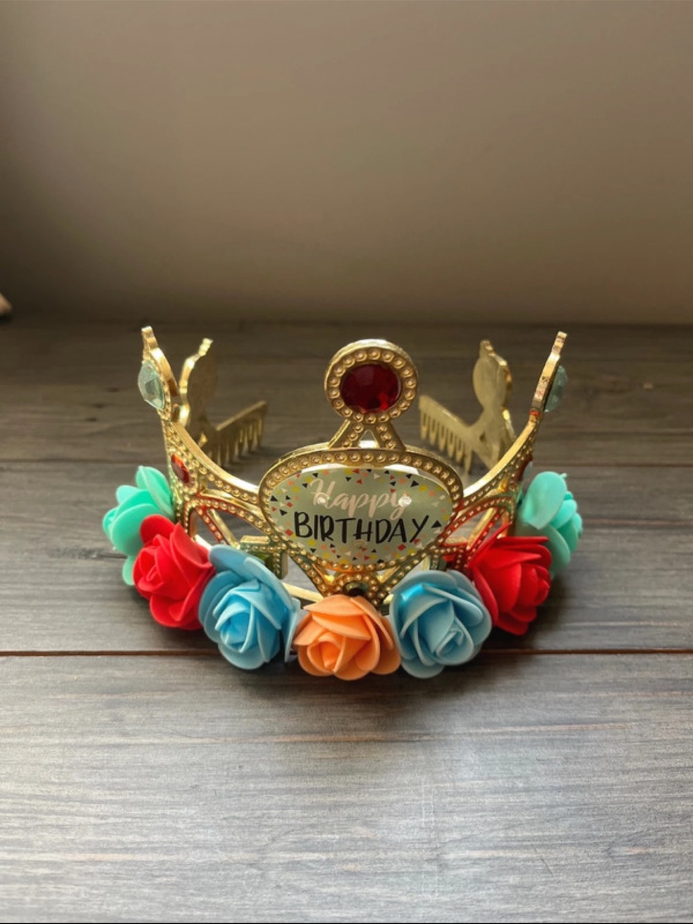 Gold "Happy Birthday" Floral Tiara